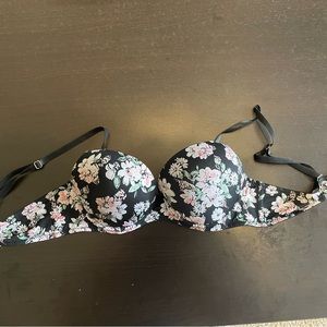 Floral black and pink bra with underwire